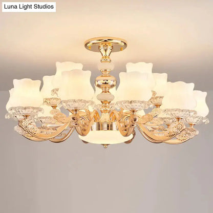 DecorBites™ DecorBites™ Gold Flower Semi-Mount Ceiling Light with Opal Glass Shade for Simple Living Room Elegance