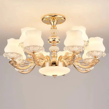 DecorBites™ DecorBites™ Gold Flower Semi-Mount Ceiling Light with Opal Glass Shade for Simple Living Room Elegance