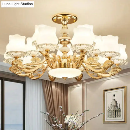 DecorBites™ DecorBites™ Gold Flower Semi-Mount Ceiling Light with Opal Glass Shade for Simple Living Room Elegance