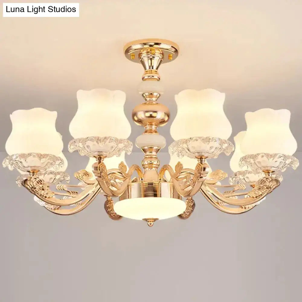 DecorBites™ DecorBites™ Gold Flower Semi-Mount Ceiling Light with Opal Glass Shade for Simple Living Room Elegance