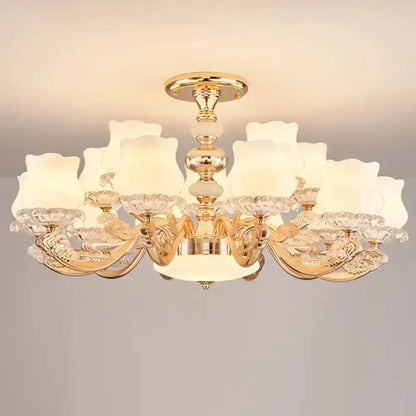 DecorBites™ DecorBites™ Gold Flower Semi-Mount Ceiling Light with Opal Glass Shade for Simple Living Room Elegance