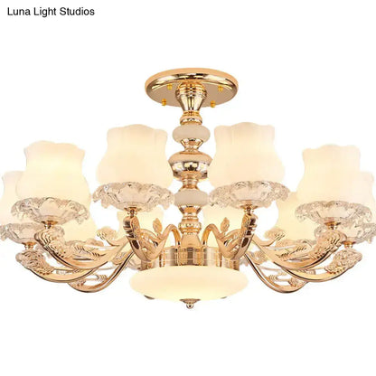 DecorBites™ DecorBites™ Gold Flower Semi-Mount Ceiling Light with Opal Glass Shade for Simple Living Room Elegance