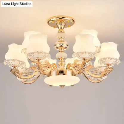 DecorBites™ DecorBites™ Gold Flower Semi-Mount Ceiling Light with Opal Glass Shade for Simple Living Room Elegance