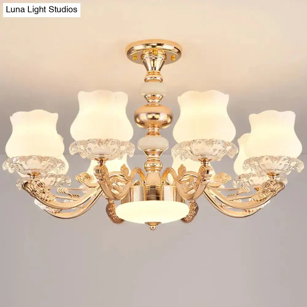 DecorBites™ DecorBites™ Gold Flower Semi-Mount Ceiling Light with Opal Glass Shade for Simple Living Room Elegance