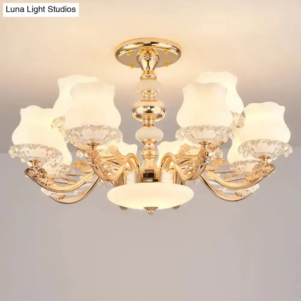 DecorBites™ DecorBites™ Gold Flower Semi-Mount Ceiling Light with Opal Glass Shade for Simple Living Room Elegance
