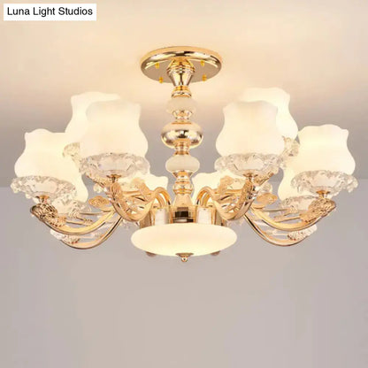 DecorBites™ DecorBites™ Gold Flower Semi-Mount Ceiling Light with Opal Glass Shade for Simple Living Room Elegance
