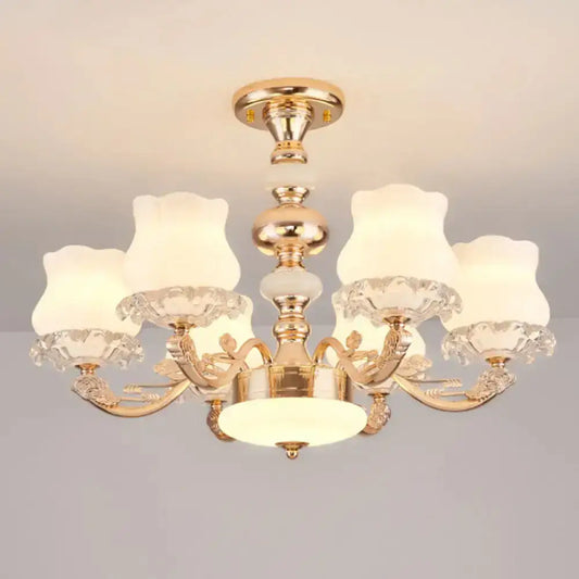 DecorBites™ DecorBites™ Gold Flower Semi-Mount Ceiling Light with Opal Glass Shade for Simple Living Room Elegance