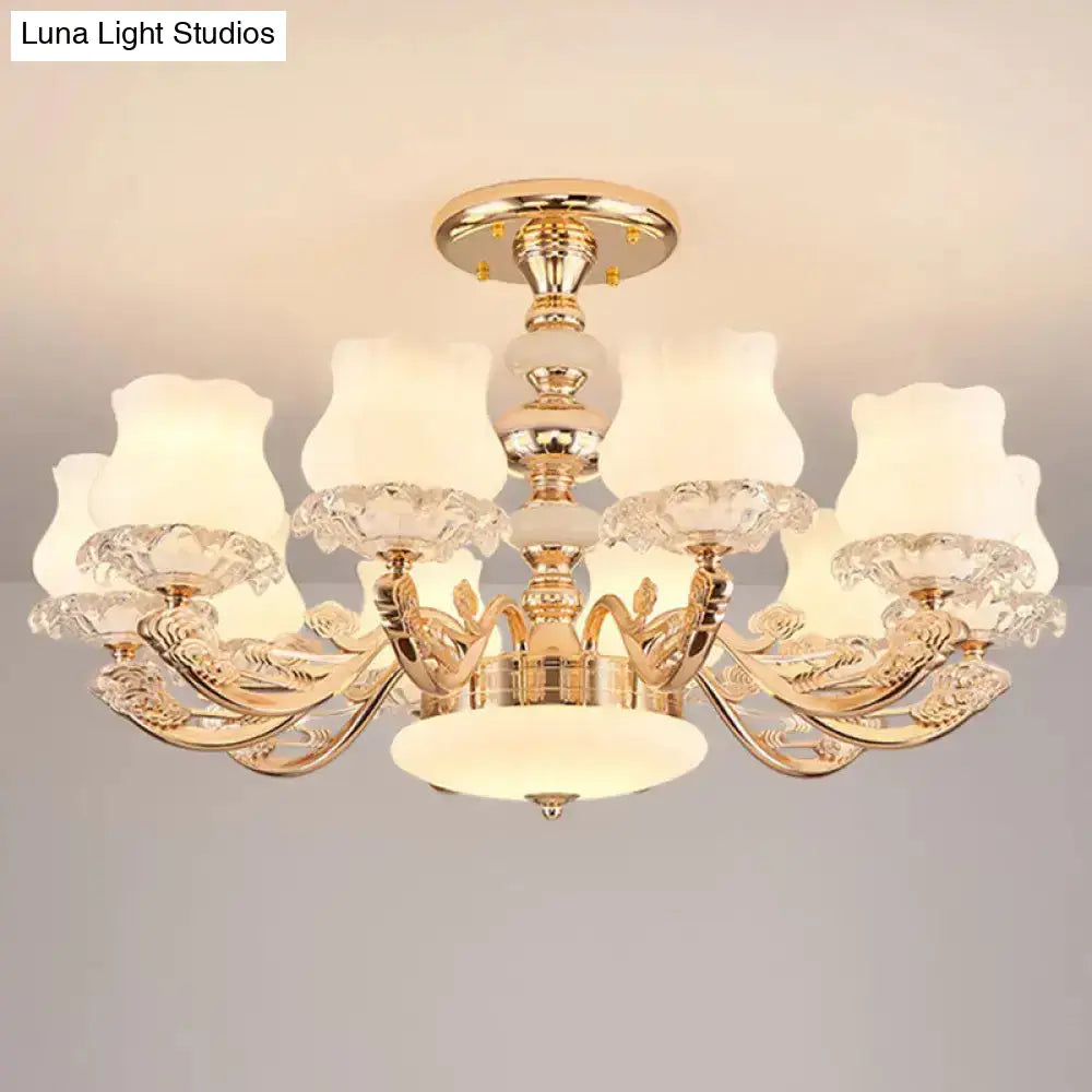DecorBites™ DecorBites™ Gold Flower Semi-Mount Ceiling Light with Opal Glass Shade for Simple Living Room Elegance
