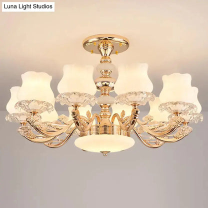 DecorBites™ DecorBites™ Gold Flower Semi-Mount Ceiling Light with Opal Glass Shade for Simple Living Room Elegance
