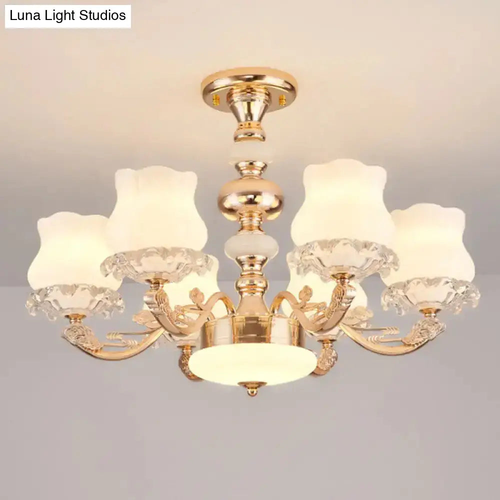 DecorBites™ DecorBites™ Gold Flower Semi-Mount Ceiling Light with Opal Glass Shade for Simple Living Room Elegance
