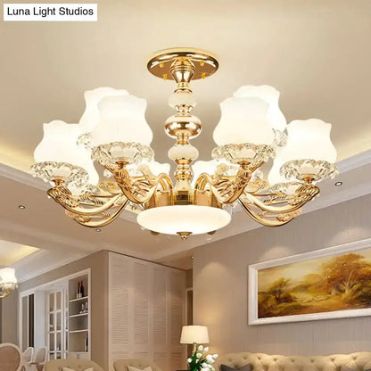 DecorBites™ DecorBites™ Gold Flower Semi-Mount Ceiling Light with Opal Glass Shade for Simple Living Room Elegance