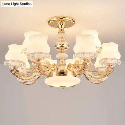 DecorBites™ DecorBites™ Gold Flower Semi-Mount Ceiling Light with Opal Glass Shade for Simple Living Room Elegance