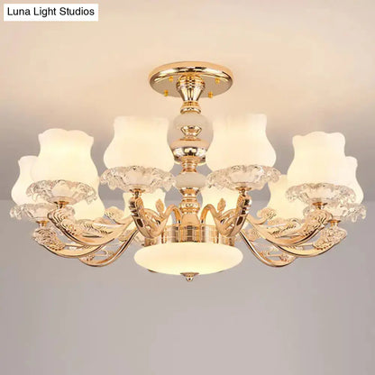 DecorBites™ DecorBites™ Gold Flower Semi-Mount Ceiling Light with Opal Glass Shade for Simple Living Room Elegance