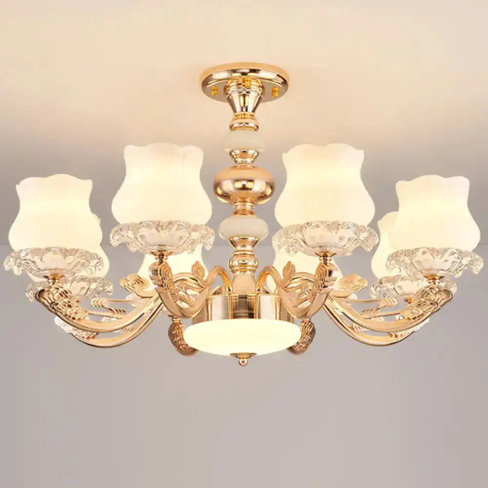 DecorBites™ DecorBites™ Gold Flower Semi-Mount Ceiling Light with Opal Glass Shade for Simple Living Room Elegance