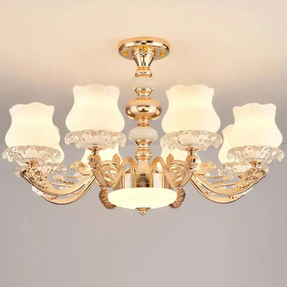 DecorBites™ DecorBites™ Gold Flower Semi-Mount Ceiling Light with Opal Glass Shade for Simple Living Room Elegance