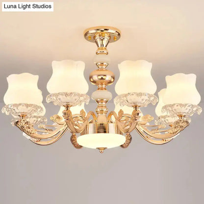 DecorBites™ DecorBites™ Gold Flower Semi-Mount Ceiling Light with Opal Glass Shade for Simple Living Room Elegance