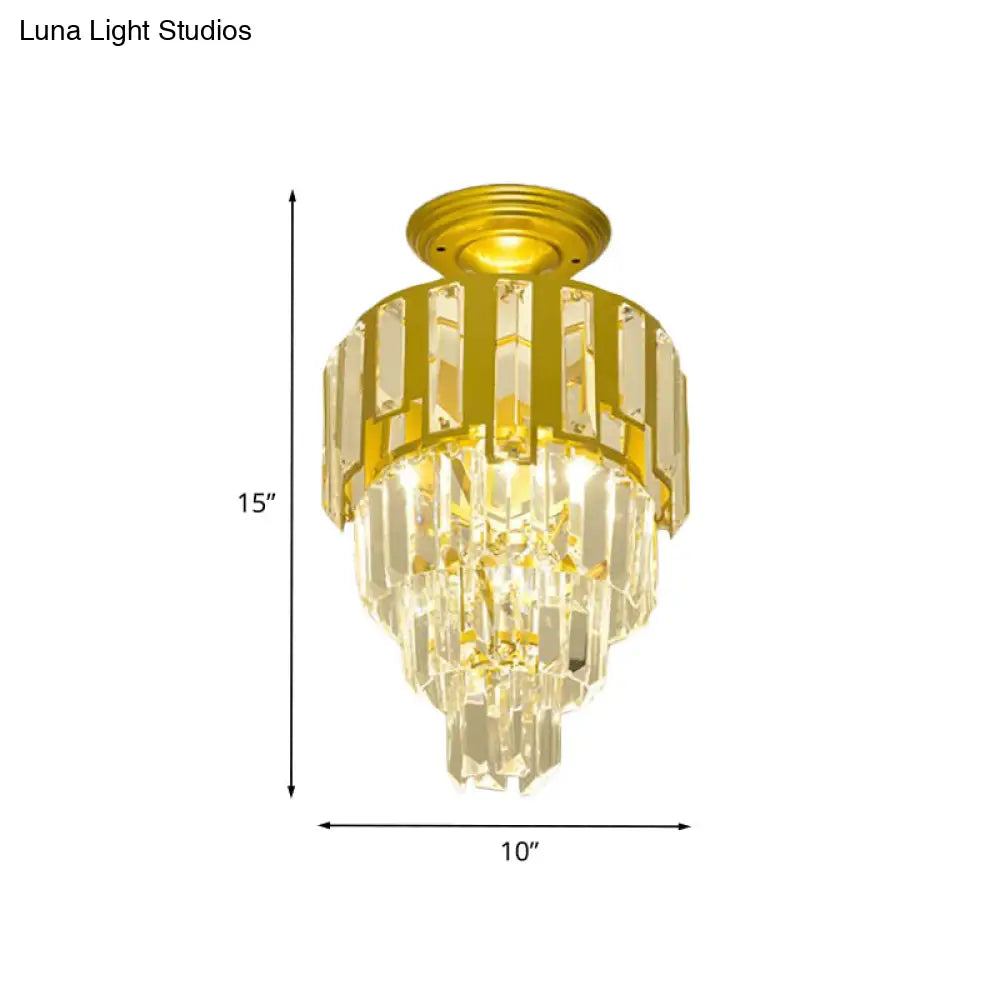 DecorBites™ DecorBites™ Gold Flush-Mount Crystal Rods Post-Modern Semi Flush Ceiling Light Fixture, 4-Tier Taper Design
