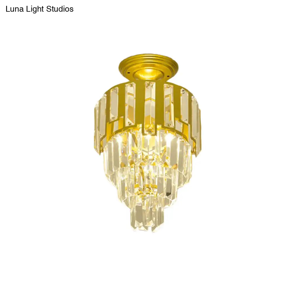 DecorBites™ DecorBites™ Gold Flush-Mount Crystal Rods Post-Modern Semi Flush Ceiling Light Fixture, 4-Tier Taper Design
