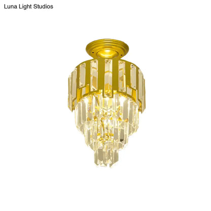 DecorBites™ DecorBites™ Gold Flush-Mount Crystal Rods Post-Modern Semi Flush Ceiling Light Fixture, 4-Tier Taper Design