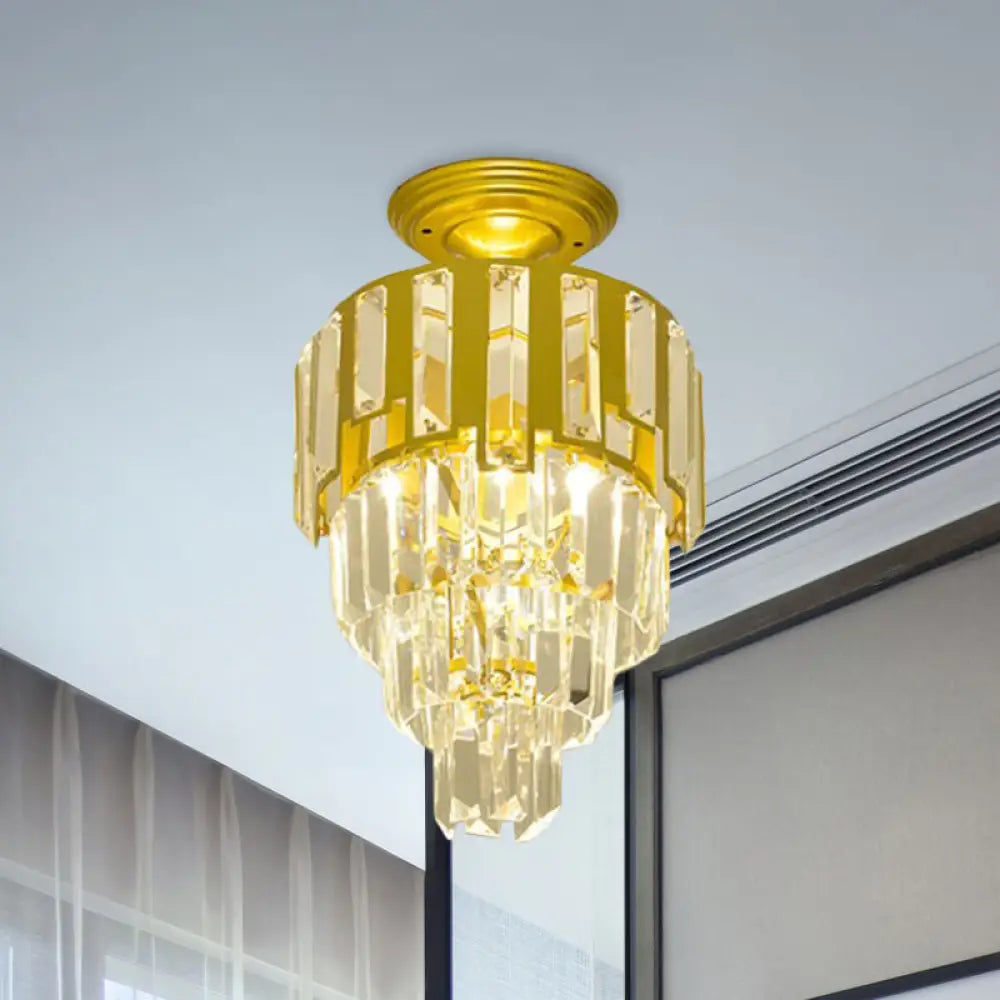DecorBites™ DecorBites™ Gold Flush-Mount Crystal Rods Post-Modern Semi Flush Ceiling Light Fixture, 4-Tier Taper Design
