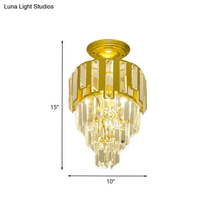 DecorBites™ DecorBites™ Gold Flush-Mount Crystal Rods Post-Modern Semi Flush Ceiling Light Fixture, 4-Tier Taper Design