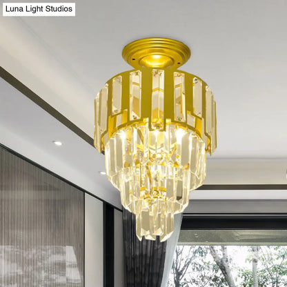 DecorBites™ DecorBites™ Gold Flush-Mount Crystal Rods Post-Modern Semi Flush Ceiling Light Fixture, 4-Tier Taper Design