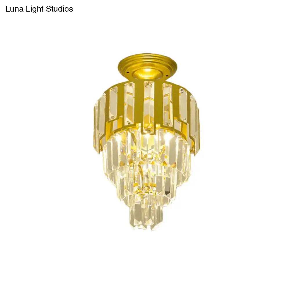 DecorBites™ DecorBites™ Gold Flush-Mount Crystal Rods Post-Modern Semi Flush Ceiling Light Fixture, 4-Tier Taper Design