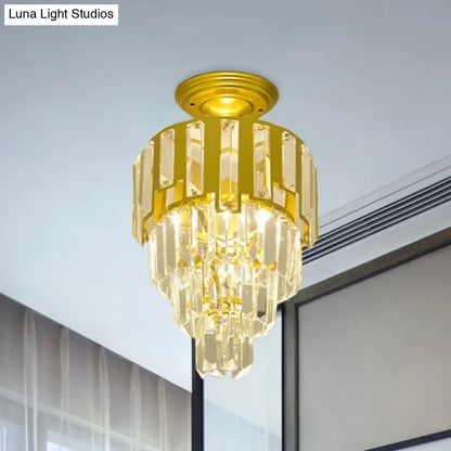 DecorBites™ DecorBites™ Gold Flush-Mount Crystal Rods Post-Modern Semi Flush Ceiling Light Fixture, 4-Tier Taper Design