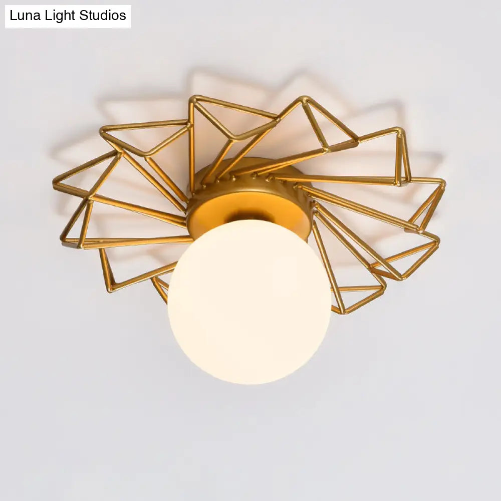 DecorBites™ Gold Flushmount Bedroom Ceiling Light with Postmodern Single-Bulb & Cream Glass Shade
