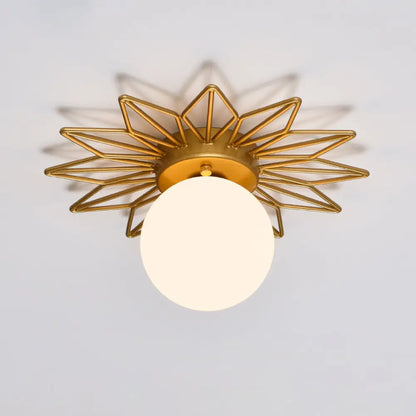 DecorBites™ Gold Flushmount Bedroom Ceiling Light with Postmodern Single-Bulb & Cream Glass Shade