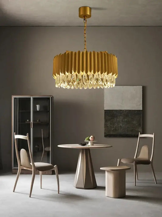 Gold fluted crystal water droplet pendant lights with cascading crystal droplets for dining room decorbites crystal water