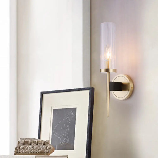 DecorBites™ Gold Fluted Glass Wall Mount Lamp - Simple Cylinder Light Fixture