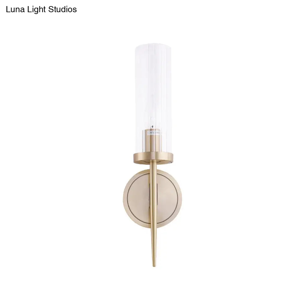 DecorBites™ Gold Fluted Glass Wall Mount Lamp - Simple Cylinder Light Fixture