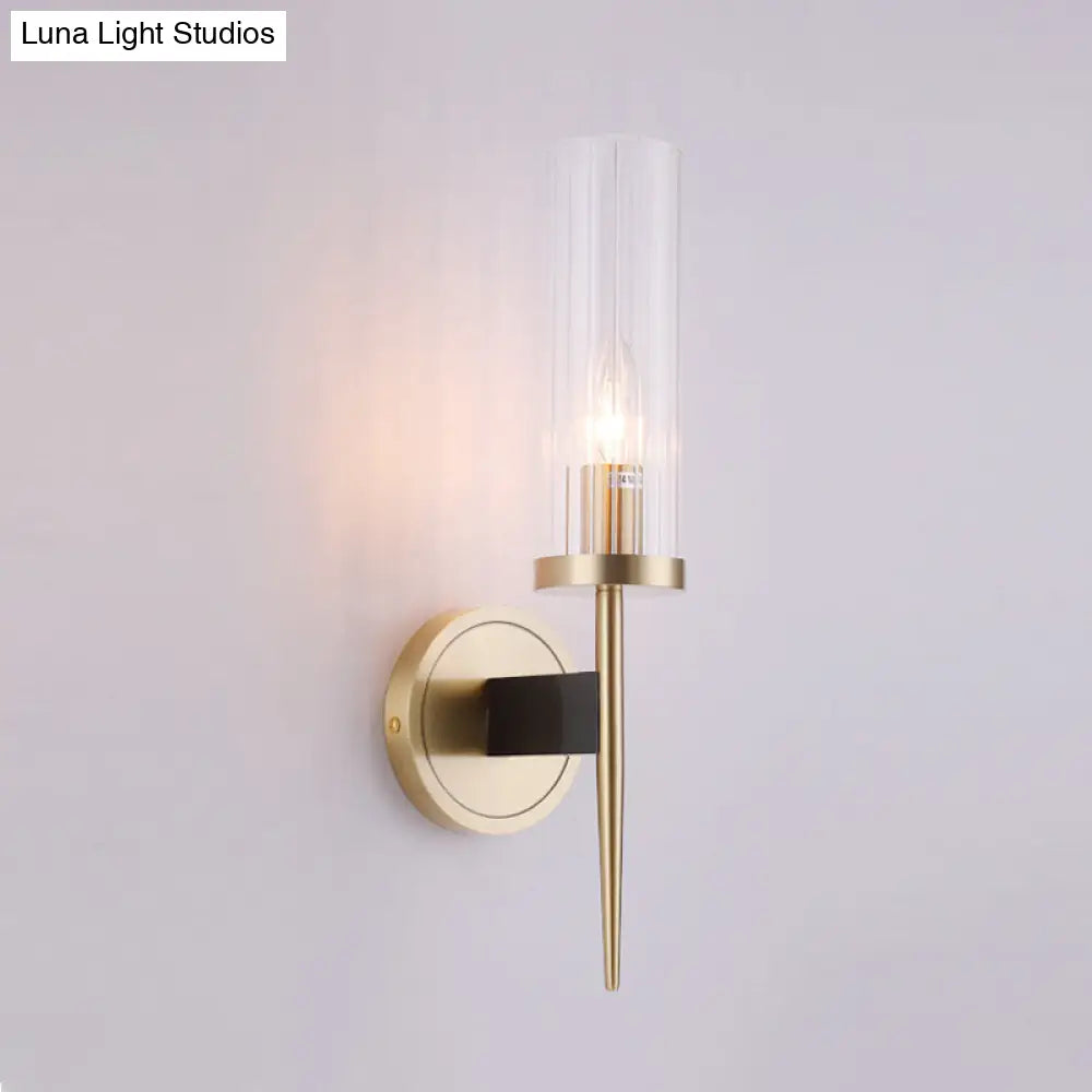 DecorBites™ Gold Fluted Glass Wall Mount Lamp - Simple Cylinder Light Fixture