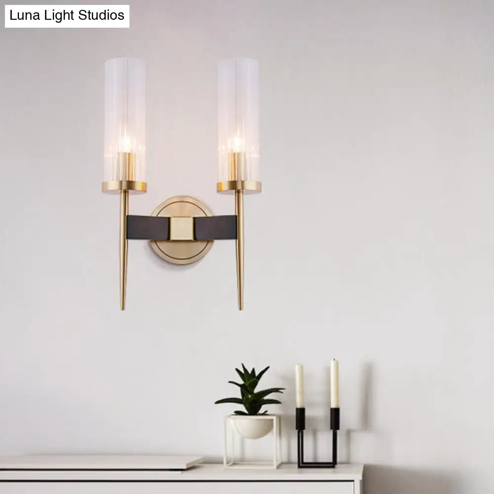 DecorBites™ Gold Fluted Glass Wall Mount Lamp - Simple Cylinder Light Fixture