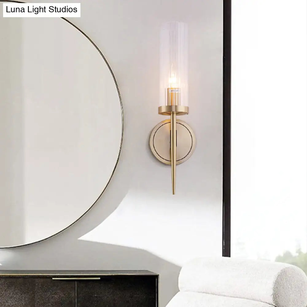 DecorBites™ Gold Fluted Glass Wall Mount Lamp - Simple Cylinder Light Fixture
