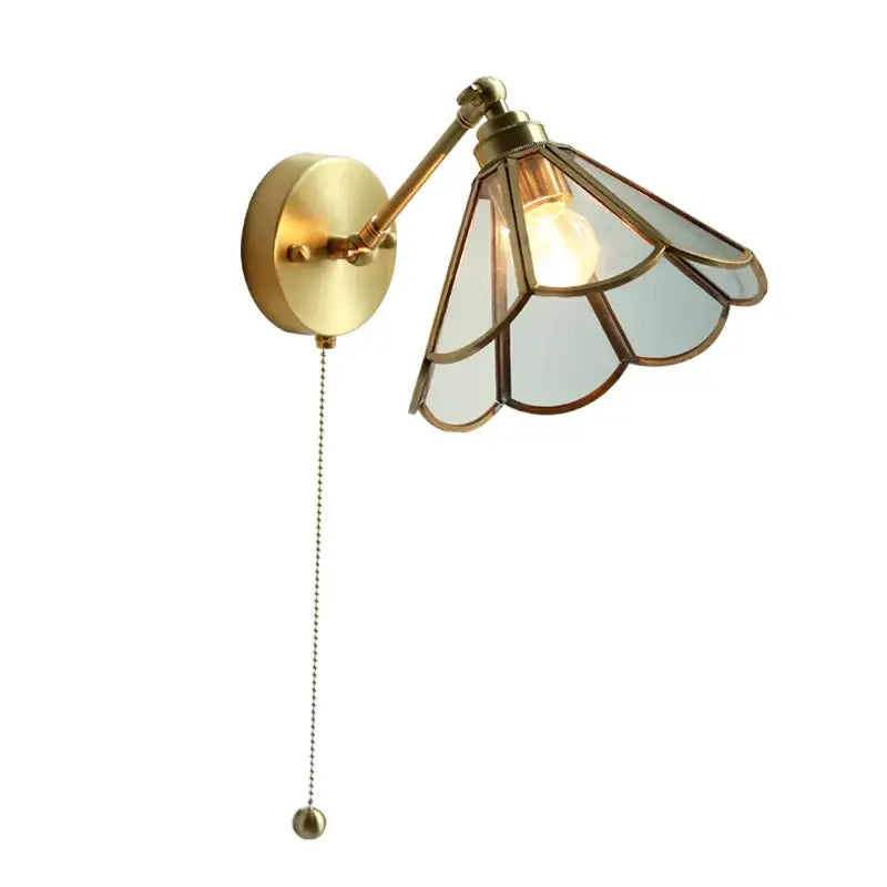 Antique brass wall sconce with a gold fluted stained glass shade shaped like overlapping petals for bedroom decorbites copper wall lamp