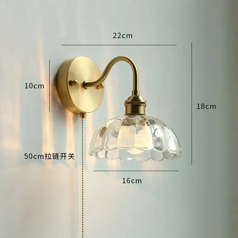 Brass-finished gold fluted glass wall sconce with clear scalloped shade 18cm height perfect wall lamp decorbites copper wall decor