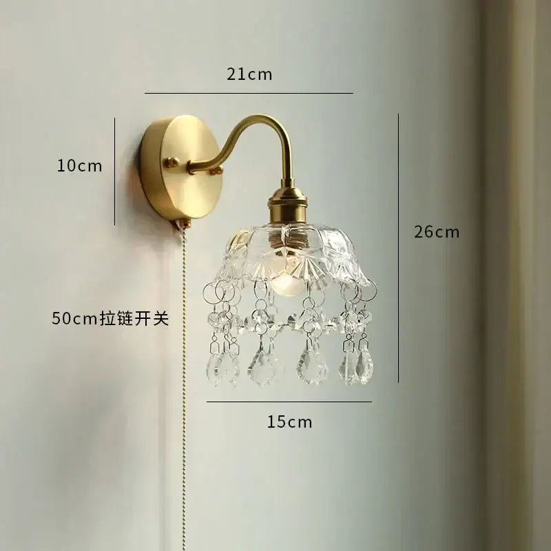 Gold fluted glass wall sconce with brass finish and crystal droplets for elegant wall lamp decorbites copper wall lighting