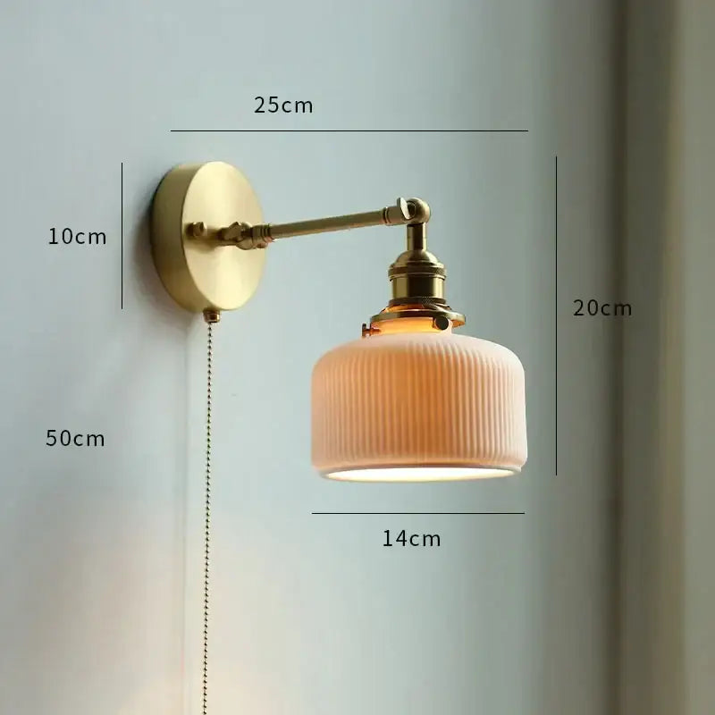 Vintage-style brass wall sconce with ribbed off-white ceramic shade gold fluted glass wall lamp for bedroom decorbites copper wall