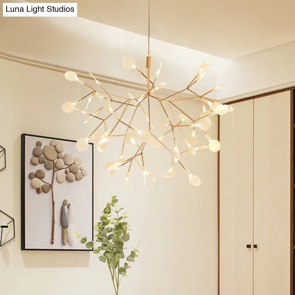 Gold Foliage Pendant Chandelier: Acrylic Simplicity for Dining Room