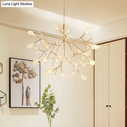 Gold Foliage Pendant Chandelier: Acrylic Simplicity for Dining Room