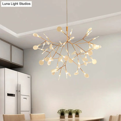 Gold Foliage Pendant Chandelier: Acrylic Simplicity for Dining Room