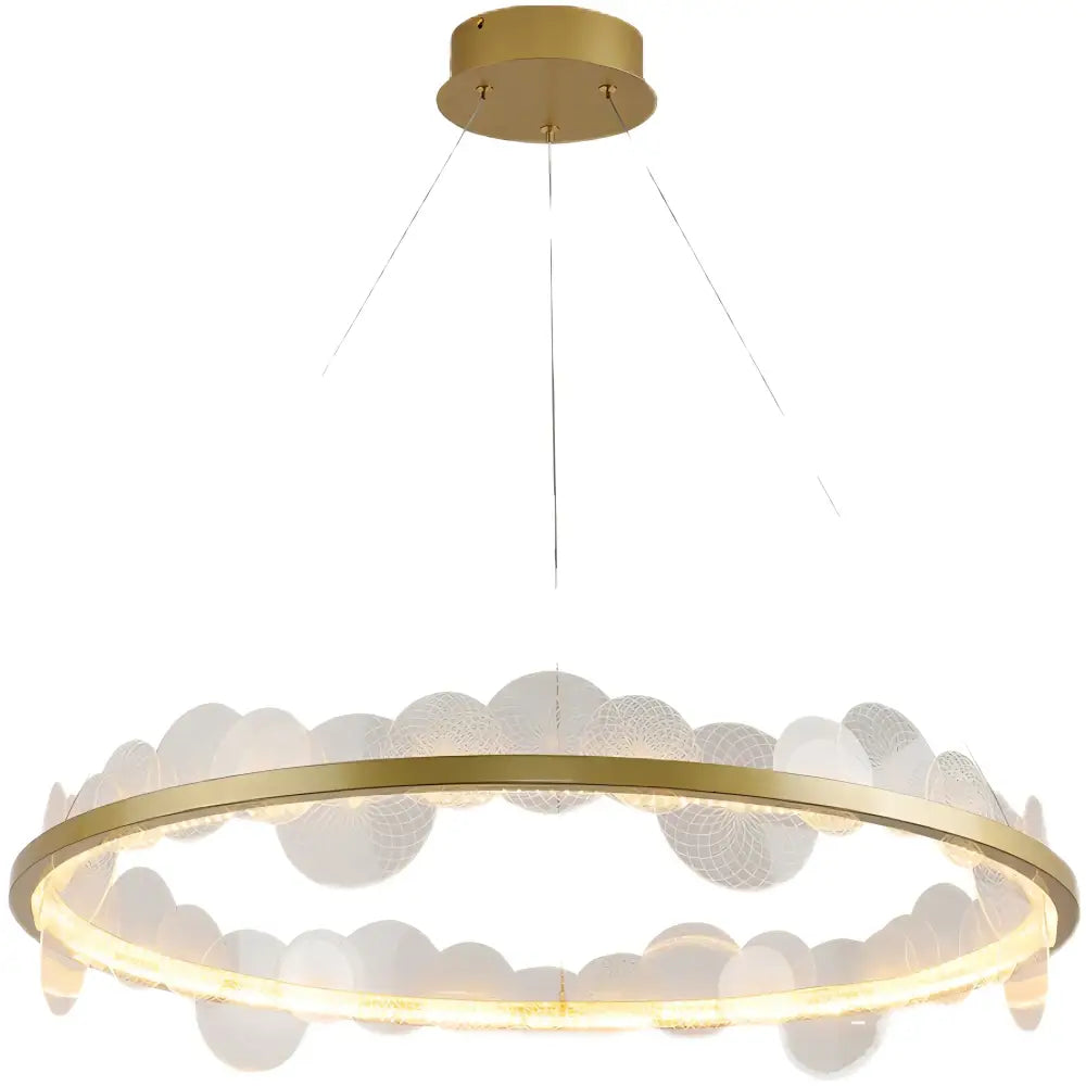 Gold frost texture led ring chandelier with gold-toned circular frame and translucent cloud-like glass orbs for living room decorbites frost texture