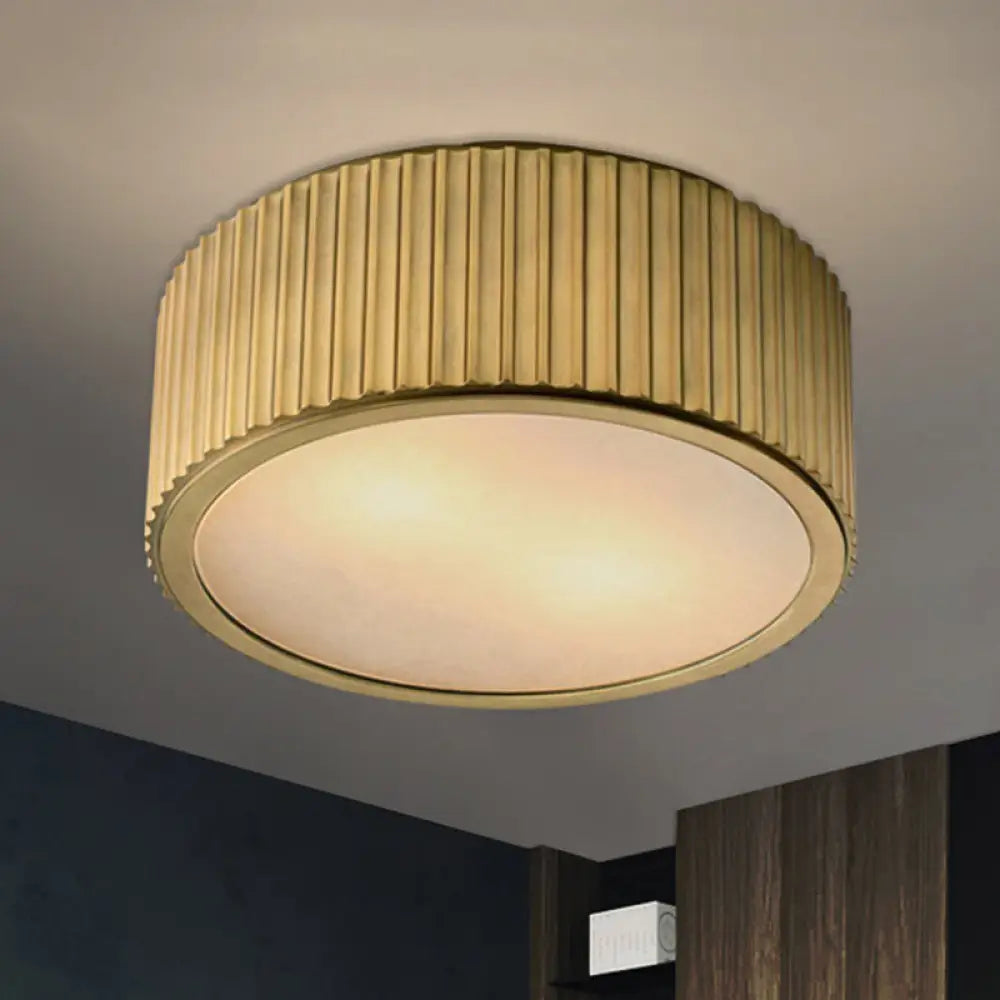 DecorBites™ DecorBites™ Gold Frosted Glass Ceiling Fixture - 3-Bulb Circular Flush Mount Recessed Lighting - 12"/16" Wide