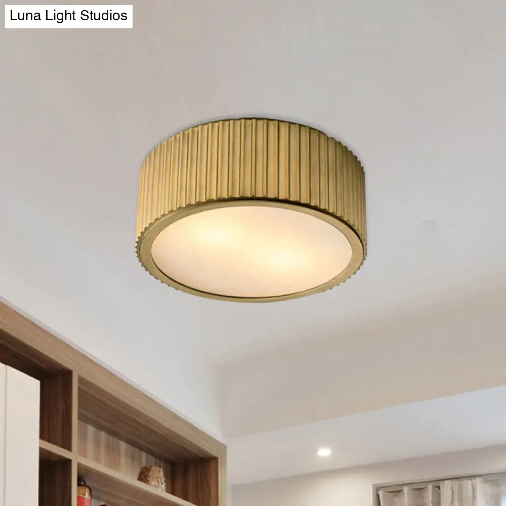 DecorBites™ DecorBites™ Gold Frosted Glass Ceiling Fixture - 3-Bulb Circular Flush Mount Recessed Lighting - 12"/16" Wide