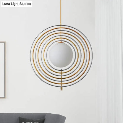 Gold Frosted Glass Orbit Pendant Light - Modern 1-Light Hanging Fixture for Dining Room with Concentric Rings