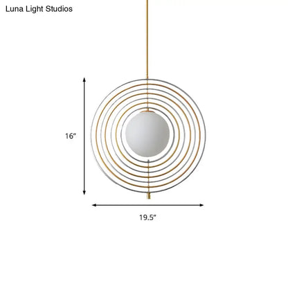 Gold Frosted Glass Orbit Pendant Light - Modern 1-Light Hanging Fixture for Dining Room with Concentric Rings