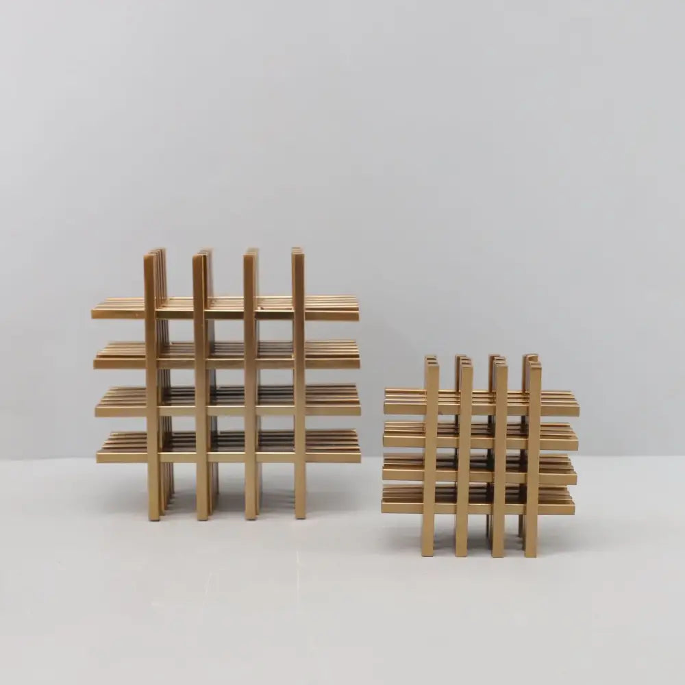 Gold geometric block metal wine rack with minimalist grid design for living room decorbites geometric block metal decor