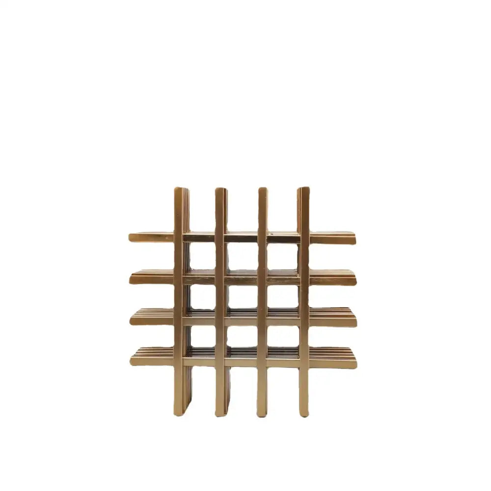 Gold geometric block metal bookends in a gold-toned metal lattice design for living room decorbites geometric block decor